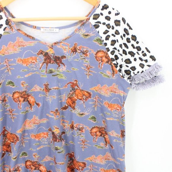 Cellabie Blouse Western Shirt Womens Rodeo Horse Bronco Cowgirl Fringe Size M - Picture 2 of 8